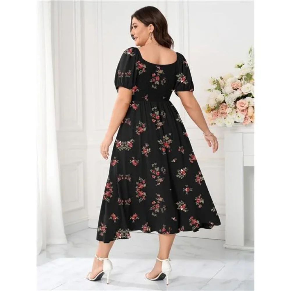 Women's Plus Size Summer Dress Short Sleeve Square Neck Milkmaid Maxi Long Dress_6